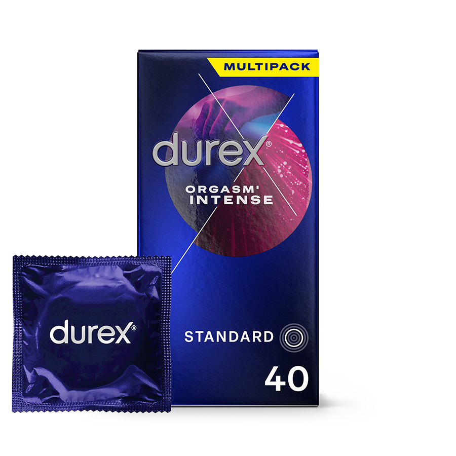 Durex FR Bundles Préservatifs perlés, nervurés et lubrifiés Orgasm'Intense x40